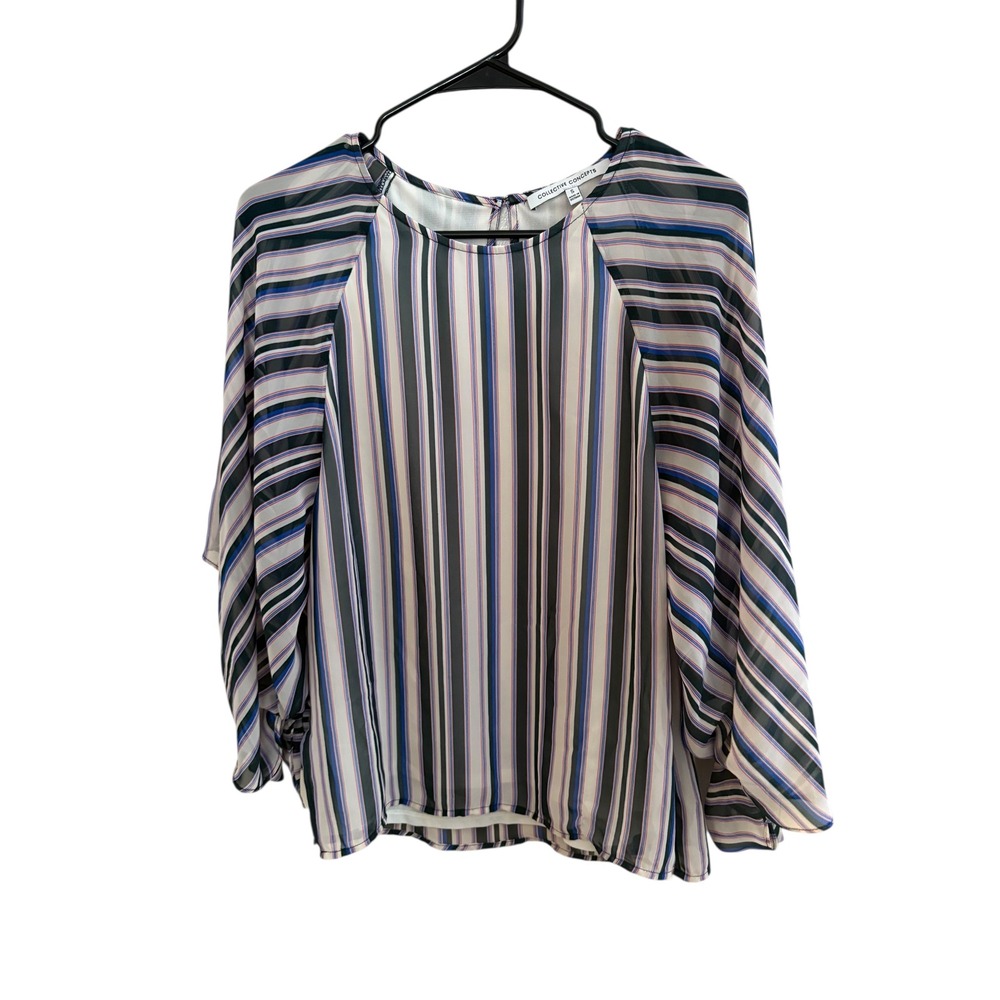 Collective Concepts Women's Blouse Small Striped Flutter Split Sleeve Tie‎ Cuff